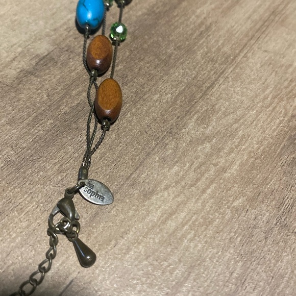 Lia Sophia 3 Tier Turquoise & Wood Necklace - Picture 4 of 5